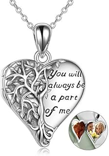 Antique Sterling Silver Locket Necklace with Cable Chain and Spring Ring Clasp - Tree of Life Design - Picture Holder Jewelry for Women