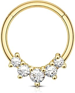 COCHARM 16g Stainless Steel Hinged Hoop Earring with Sparkling Cubic-Zirconia Heart for Women - Versatile Septum Ring or Daith Earring in Gold