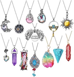 SUNNYOUTH Vintage Crystal Pendant Necklaces for Women Girls Chakra Healing Carnelian Necklace Bohemian Retro Sunflower Necklace Sun and Moon Pendants