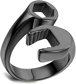 Stainless Steel Men's Mechanic Wedding Ring with Wrench Design for Bikers, Toolbox-Inspired Band - Size 7