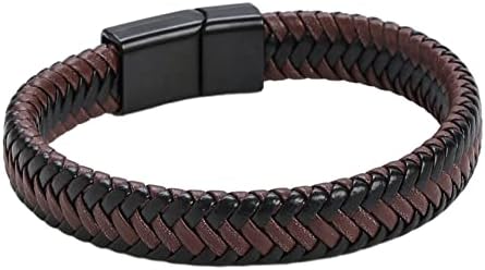 Jewbelet Mens Leather Bracelet with Clasp Cowhide Multi-Layer Braided Leather Mens Bracelet