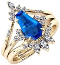 1.5 CT Coffin Shaped Blue Sapphire Engagement Ring Antique Sapphire Wedding Ring Set Art Deco Blue Sapphire Bridal Ring Set for Women