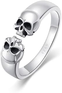 Vintage Punk Gothic Skull Men's Ring, 925 Sterling Silver, Adjustable Size 8, Statement Jewellery from Hong Kong