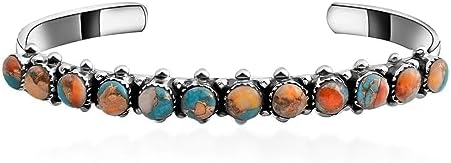 Santa Fe Style Sterling Silver Turquoise Cuff Bracelet with Box Chain for Women, Boho Western Design - Perfect Birthday Gift