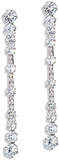 CZ Linear Earrings for Women - Long Cubic Zirconia Crystal Rhinestone CZ Bar Strand Earrings Bridal Thread Earring for Wedding Bride Bridesmaids Party Prom Dance Girls