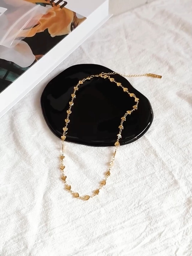 Dainty Layered Choker Double Necklaces for Women Love Heart Link 14K Gold Paper Clip Clavicle Chain Short Handmade Necklace Adjustable Everyday Jewelry