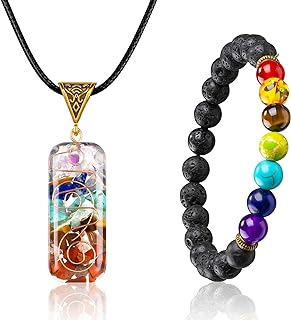 Lobster Clasp 7-Crystal Chakra Pendant Spiritual Bead Necklace & Bracelet Set with Quartz Gemstones for Men & Women - Energy Stone Design