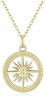 Women's Sterling Silver Compass Pendant Necklace with Cable Chain and Spring Ring Clasp, Perfect Gift for Graduation, Birthday, or Anniversary