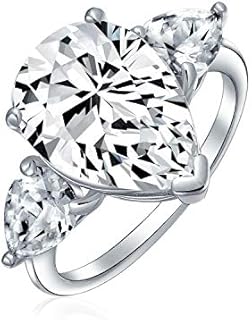 Bling Jewelry Bridal Wedding 7CT Canary Yellow AAA CZ Pear Shaped Brilliant Cut Solitaire Teardrop Statement Engagement Ring Thin Band .925 Sterling Silver Cubic Zirconia Trillion Side Stones