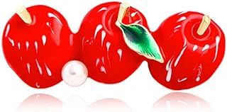Vintage Apple Brooch with Secure Pin Clasp, Fashion Accessory for Women and Girls - Cute Enamel Red Apple with Green Leaf Design