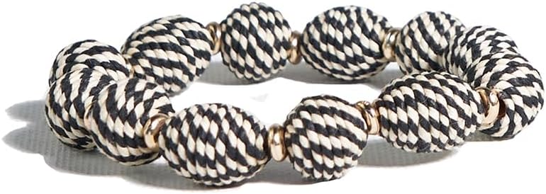 INK + ALLOY Raffia Bracelets for Women, Phoebe Woven Rattan Beaded Stretch Bracelets, Stackable Boho Bangles for Summer, Handmade Jewelry for the Modern Bohemian