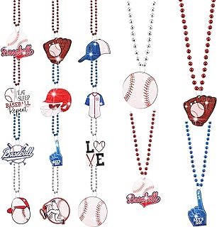 Nosiny 48 Pcs Bead Necklaces Bulk Beaded Sports Party Favors Sports Fan Necklaces and Pendants for Teens Adults Team Decorations Accessories Supplies Gifts