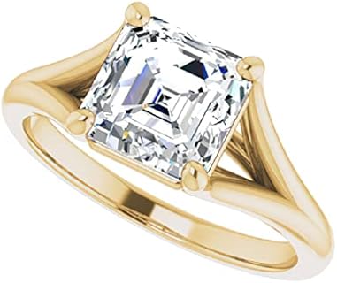 10K Solid Yellow Gold Handmade Engagement Ring 3.0 CT Asscher Cut Moissanite Diamond Solitaire Wedding/Bridal Ring for Women/Her Propose Ring
