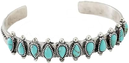 Choistily Turquoise Cuff Bracelet for Women Western Bangle Bracelet Silver Opening Cuff Bracelet Vintage Chunky Bracelets Jewelry Gift for Girls