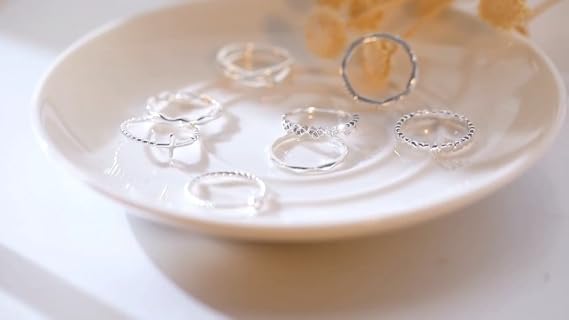 Honsny 14K Gold Plated Stacking Rings Set for Women CZ Heart Simple Cute Silver Rings for Teen Girls Dainty Thumb Stackable Rings Statement Band Rose Gold Rings Size 4-11