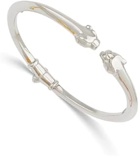 18K White Gold Polished Panther Hinged Cuff Bracelet for Women