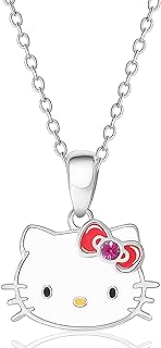 Hello Kitty Sanrio Womens Necklace Official License - Silver Plated Necklace with Enamel and Crystal Pendant