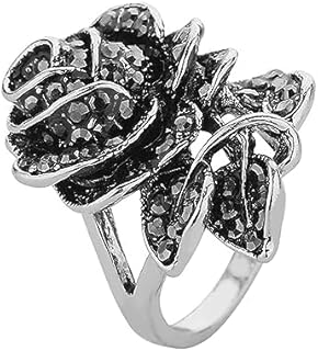 Stainless Steel Clasp, Flower Petal Engagement Ring, No Gemstone, Ideal for Mothers, Black Rose Design - ABOOFAN 3 pcs Vintage Punk Jewelry Set