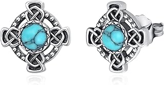 Unisex Dreamboat Sterling Silver Turquoise Celtic Knot-Cross Stud Earrings with Push-Back Closure – Irish Celtic Jewelry Gifts, Hypoallergenic Viking Celtic Knot Small Earrings for Women and Men