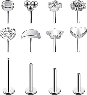 16G/18G Stainless Steel Nose Stud with Cubic Zirconia Gem, Threadless Push Pin for Cartilage, Tragus, Helix, Conch Piercings - Multi-Size Labret Monroe Studs for Added Versatility