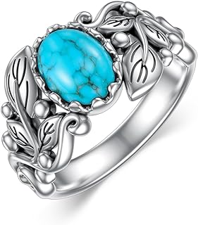 Turquoise Ring 925 Sterling Silver Leaf Ring Leaf Turquoise Ring Western Oval Gemstone Jewelry Vintage Inspired Ring Gift for Women Wife Mom