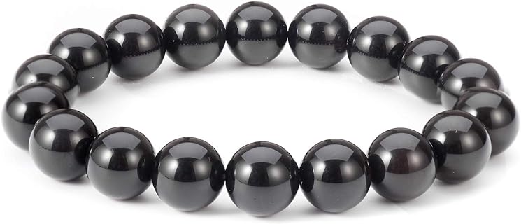 Unisex Natural Black Obsidian 10MM Bead Bracelet with Tibetan Mala Bead Chain