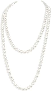 1920s Flapper Faux Pearls Long Beaded Necklace, Gatsby Ballgown Cosplay Necklace, Old School Vintage Layered Pearls Necklace for Women Girls Prom Jewelry