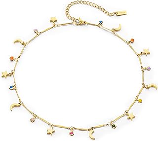 YADUDA Boho Gold Moon Sun and Star Choker Necklaces CZ Pendant 18k Gold Plated Dainty Gold Drop Dangle Station Necklace Jewelry Gift for Women Teen Girls