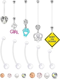 TOKRING Pregnancy Belly Button Rings Plastic Maternity Long Belly Button Rings Bar for Healing Clear Flexible Belly Piercing Retainer with Different Balls for Replacement 18mm 25mm 32mm 35mm 38mm