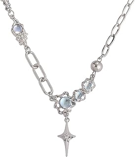 Y2k Moonstone Necklace Y2k Coquette Aesthetic Star Heart Cross Necklace Jewelry for Women Girls Valentine's Day