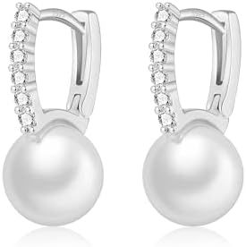 GULICX Pearl Earrings for Women Girls, 925 Sterling Silver Post Pearl Huggie Hoop Earrings Drop Earrings Elegant Wedding Jewelry Gifts