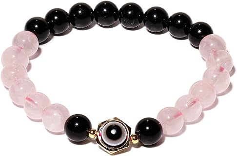 Citrine Bead Bracelet with Rope Chain and Bead Chain, Quartz for Women, Evil Eye Design - Prosperity and Good Luck Jewelry by Jewever