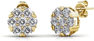 Pave Stud Crystal Earrings with Push Back for Women, Cluster Design 18k White Gold Sparkling Earrings by Cate & Chloe Remy