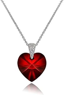 B. BRILLIANT Valentines Day Gifts Jewelry for Her Sterling Silver Colored European Crystal & CZ Accents Heart Pendant Necklace for Women Girls Bridesmaids