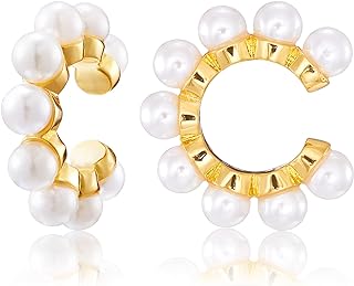 Pearl Ear Cuff Earrings for Women 18K Gold Huggie Ear Cuff Gold Earrings Clip On Cartilage Gift for Her