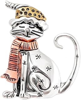 Cute Xmas Cat Brooch for Women Girls Men Silver Gold Fashion Rhinestone Enamel Kitten Animals Santa Costumes Lapel Pins Vintage Christmas Holiday Festival Dress Accessories Jewelry Gift for Pet-lover