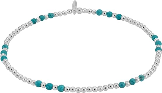 Silverly 925 Sterling Silver Blue Bead Bracelet 2 mm - Small Ball Beaded Silver Bracelet for Women - Elastic String Bracelets - Stacker Jewellery - Boho Stretch Friendship Bracelets for Teen Girls