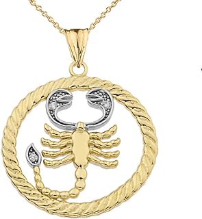 Fine 14k Two-Tone Yellow Gold Diamond Scorpio Zodiac Sign Rope Charm Pendant Necklace