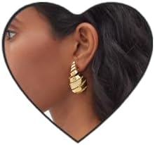 Bottega Inspired Teardrop Spiral Hoop Earrings with Hinged Hoop Back Finding - 14K Real Gold Plated Hypoallergenic Brass Lightweight Chunky Statement Jewelry for Women