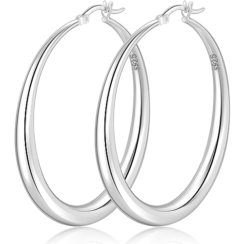S925 Sterling Silver Hoop Earrings Large Silver Hoop Earrings for Women Hypoallergenic Lightweight Big Thick Silver Hoop Earrings for Women Girls 35/40/50/60/70mm