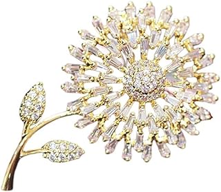 Vintage 14K Yellow Gold Sunflower Brooch with Crystal and Pearl Accents for Women, Pin Clasp, Elegant Floral Design