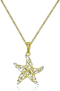 Hoops & Loops Sterling Silver Polished Sea Starfish Filigree Pendant Necklace
