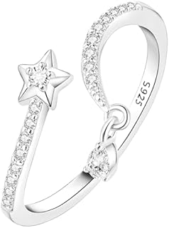 Rings for Women, 925 Sterling Silver Rings, Adjustable Promise Bling Meteor Star Open Ring for Women Men Couple Girl Teen Wedding Engagement