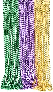 144 Pcs Mardi Gras Beads Bulk Necklaces 33" Metallic Beads in 12 Assorted Colors For Festivals Parades Events Parties Favor Goody Bag Stuffers