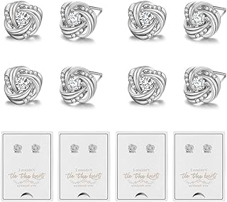 Copper Clasp Cubic Zirconia Bridesmaid Stud Earrings Set - Rose Gold Knot Design for Women - Hypoallergenic Wedding Jewelry