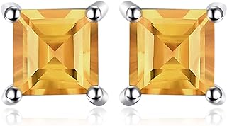 JewelryPalace Square 0.8ct Genuine Garnet Peridot Amethyst Citrine Topaz Created Ruby Sapphire Simulated Emerald Gemstone Stud Earrings Women, 14k Gold Plated 925 Sterling Silver Earring Jewelry Set