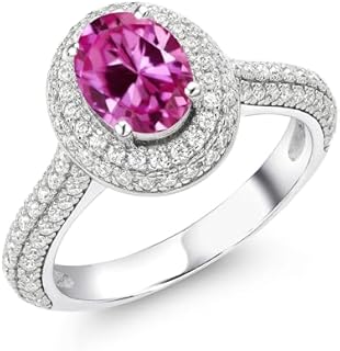 Gem Stone King 925 Sterling Silver 8X6MM Oval Gemstone Birthstone and White Moissanite Halo Engagement Ring | Wedding Anniversary Promise Ring For Women | Size 5,6,7,8,9