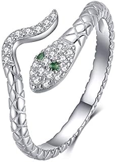 Gold Plated 925 Sterling Silver Snake Wedding Ring with Cubic Zirconia for Women, Adjustable Size, Retro Design