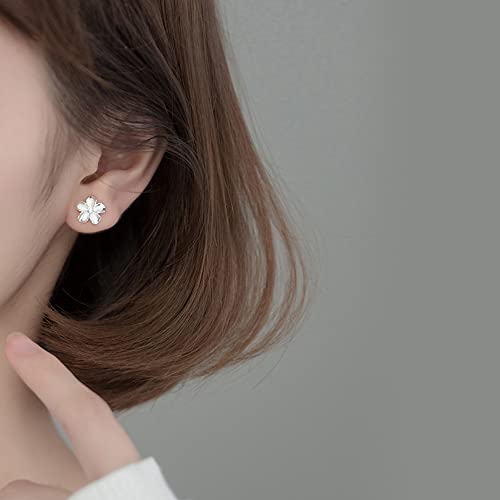 Solid 925 Sterling Silver Plumeria Flower Stud Earrings for Women Girls Crystal Flower Stud Earrings