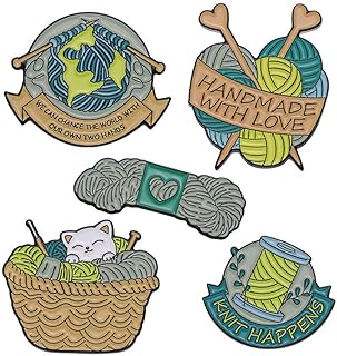 5Pcs Wool Crochet Enamel Pin Cartoon Cat Wool Knit Brooches Inspirational Words Pin Set Irregular Wool Knit Lapel Pin Knitting Yarn Badge Knitter Sewing Lovers Gift Clothes Accessories
